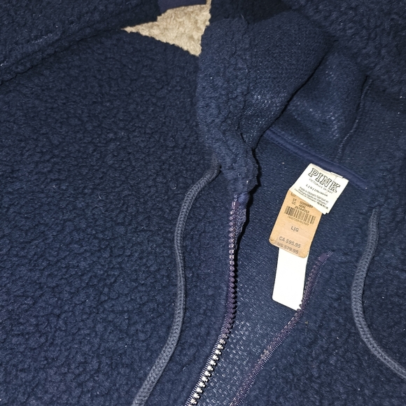 New Victoria's Secret VS PINK Sherpa half Zip Blue Sweater Size Large - Picture 4 of 6